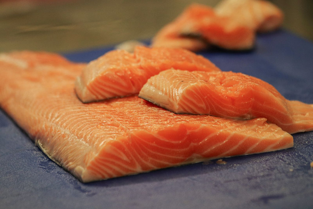Fresh salmon on a cutting board