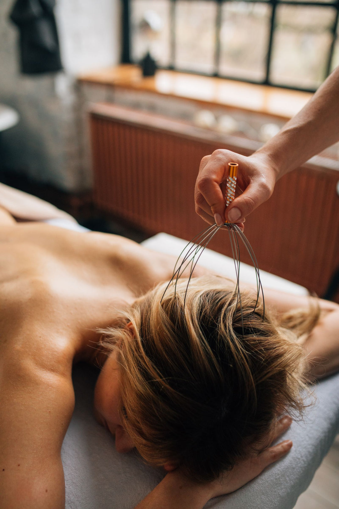 Calming head massage at a spa