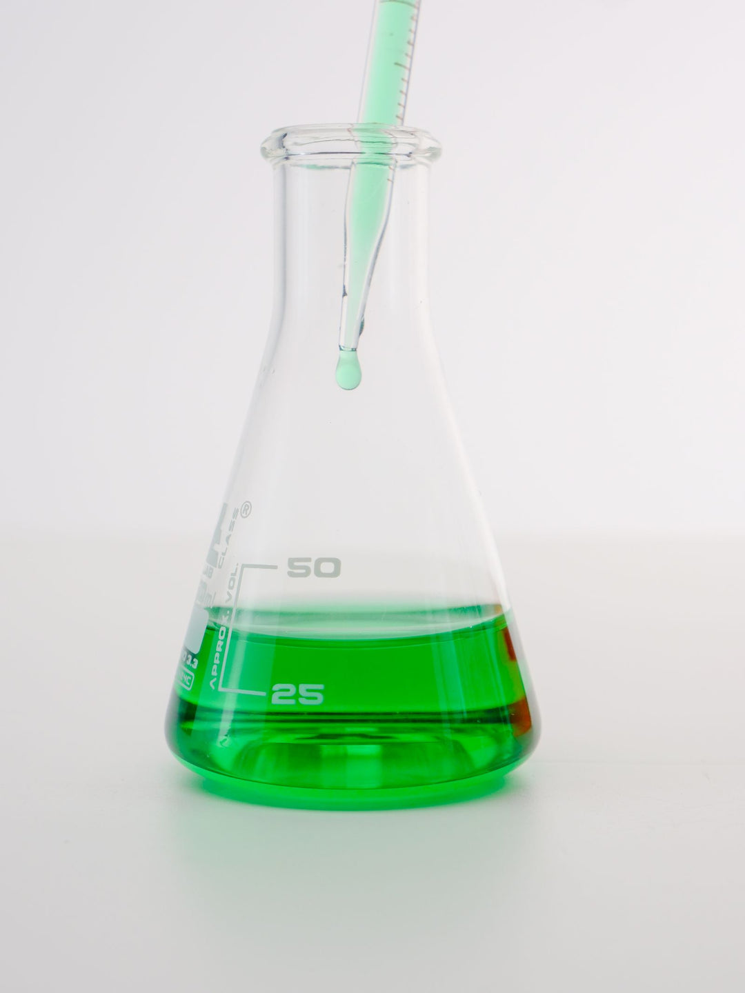 Laboratory flask with liquid being pipetted