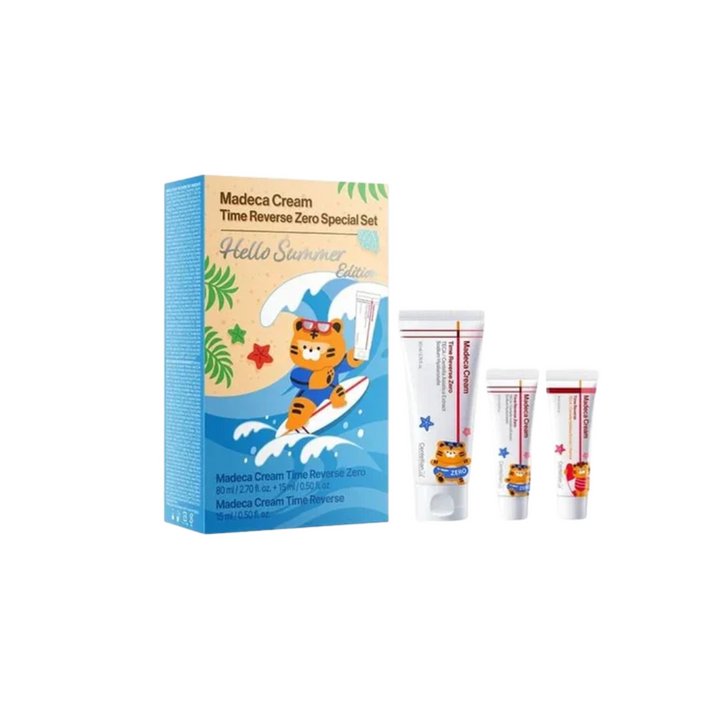 CENTELLIAN24 Madeca Cream Time Reverse Zero Set Hello Summer Edition box and tubes on white background
