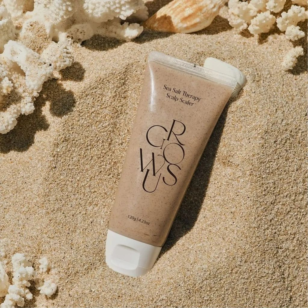 GROWUS Sea Salt Therapy Scalp Scaler - tube on sand